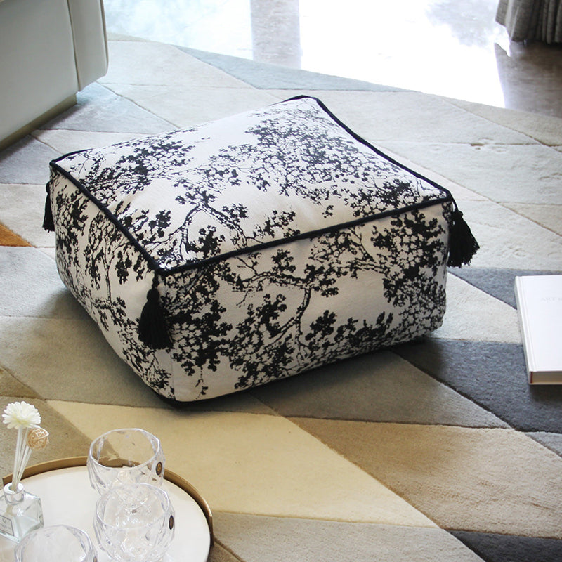 Traditional Chinese Chenille EPP Beads Portable Movable Square Low Stool Backless Armless For Living Room & Bedroom