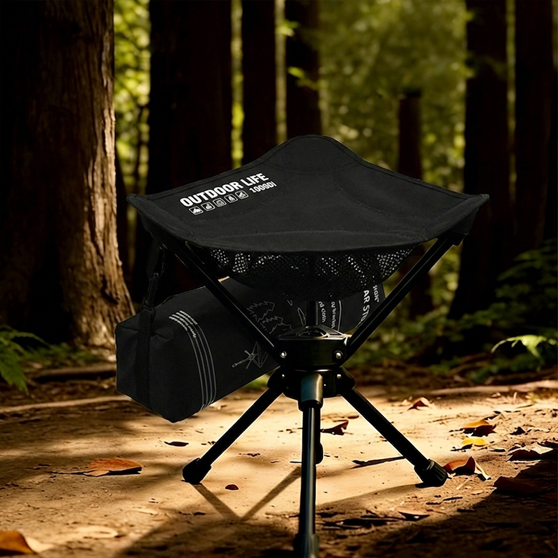Modern Minimalist Aluminum Alloy Oxford Fabric Triangular Rotatable Foldable Camping Chair Backless Armless For Outdoor & Garden