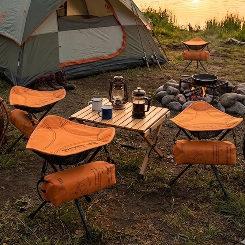 Modern Minimalist Aluminum Alloy Oxford Fabric Triangular Rotatable Foldable Camping Chair Backless Armless For Outdoor & Garden