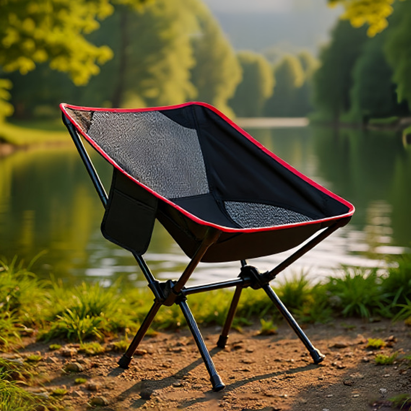 Modern Minimalist Carbon Steel Oxford Fabric Curved Foldable Camping Chair Backrest Armless For Outdoor & Garden