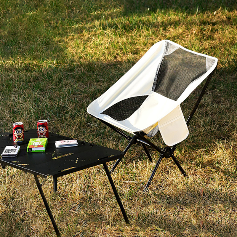 Modern Minimalist Carbon Steel Oxford Fabric Curved Foldable Camping Chair Backrest Armless For Outdoor & Garden
