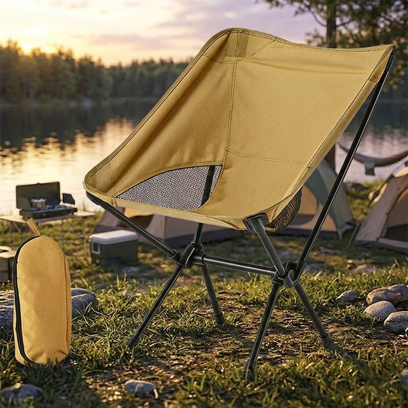 Modern Minimalist Carbon Steel Oxford Fabric Curved Foldable Camping Chair Backrest Armless For Outdoor & Garden