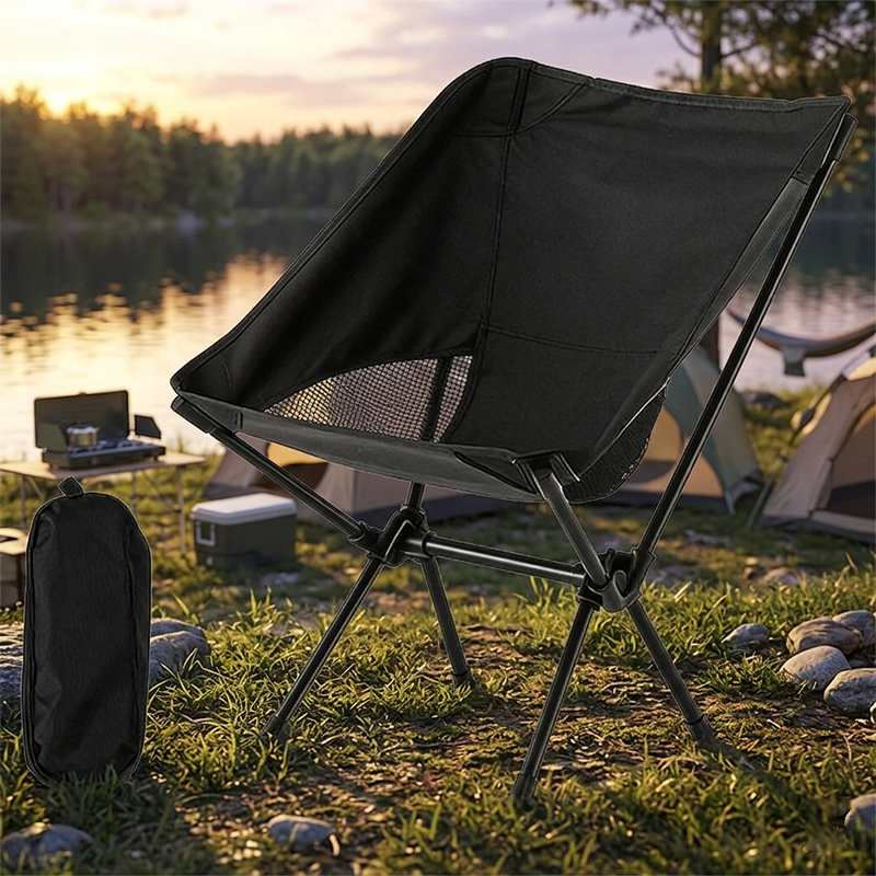 Modern Minimalist Carbon Steel Oxford Fabric Curved Foldable Camping Chair Backrest Armless For Outdoor & Garden
