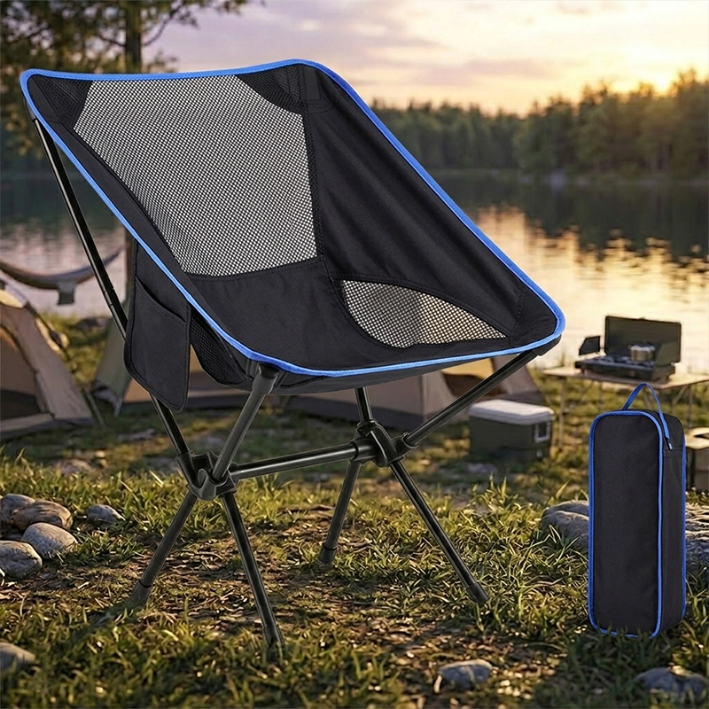 Modern Minimalist Carbon Steel Oxford Fabric Curved Foldable Camping Chair Backrest Armless For Outdoor & Garden