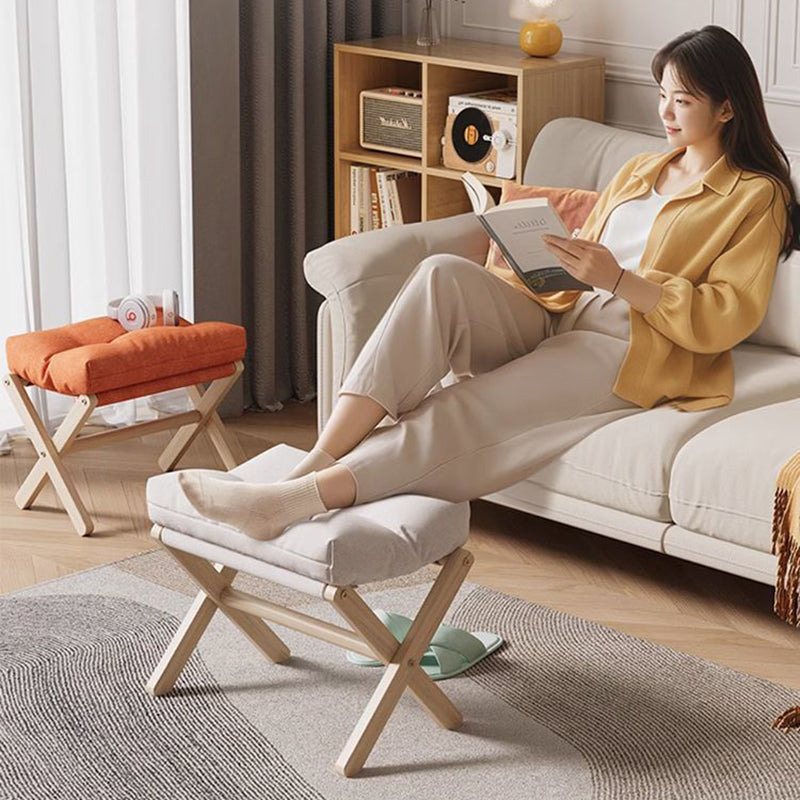 Modern Minimalist Cotton Linen Pine Foldable Rectangular Low Stool For Living Room