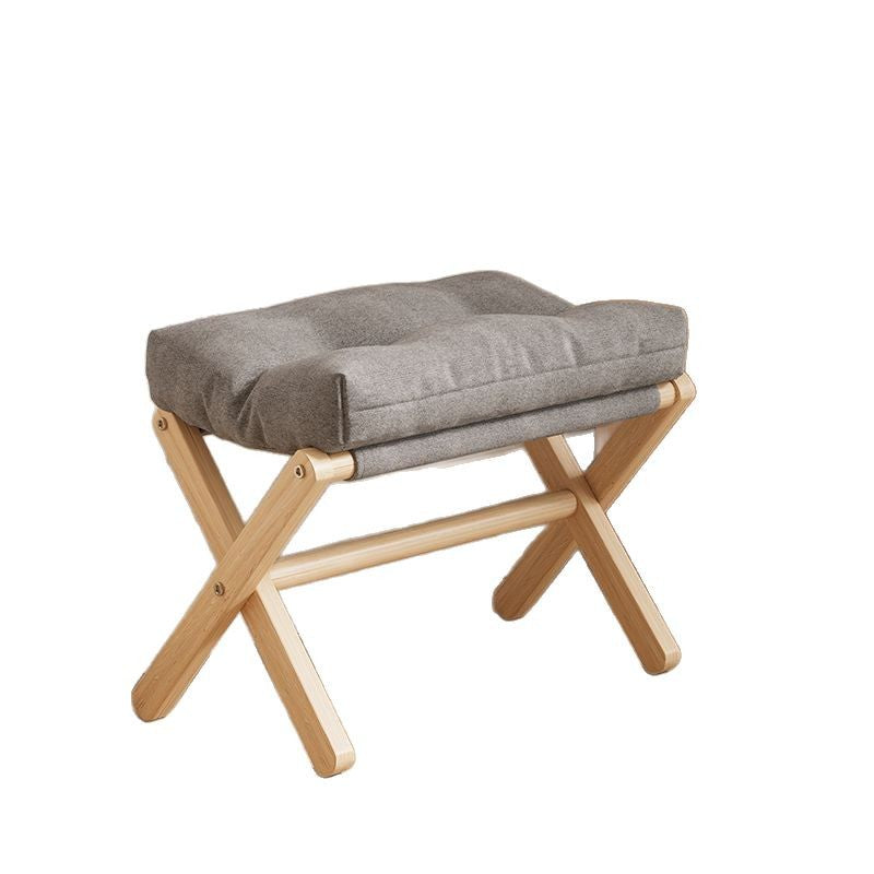 Modern Minimalist Cotton Linen Pine Foldable Rectangular Low Stool For Living Room