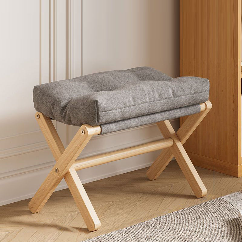 Modern Minimalist Cotton Linen Pine Foldable Rectangular Low Stool For Living Room