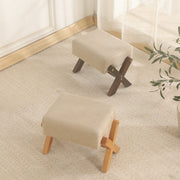 Modern Minimalist Rubberwood Linen X-Shaped Square Low Stool For Living Room