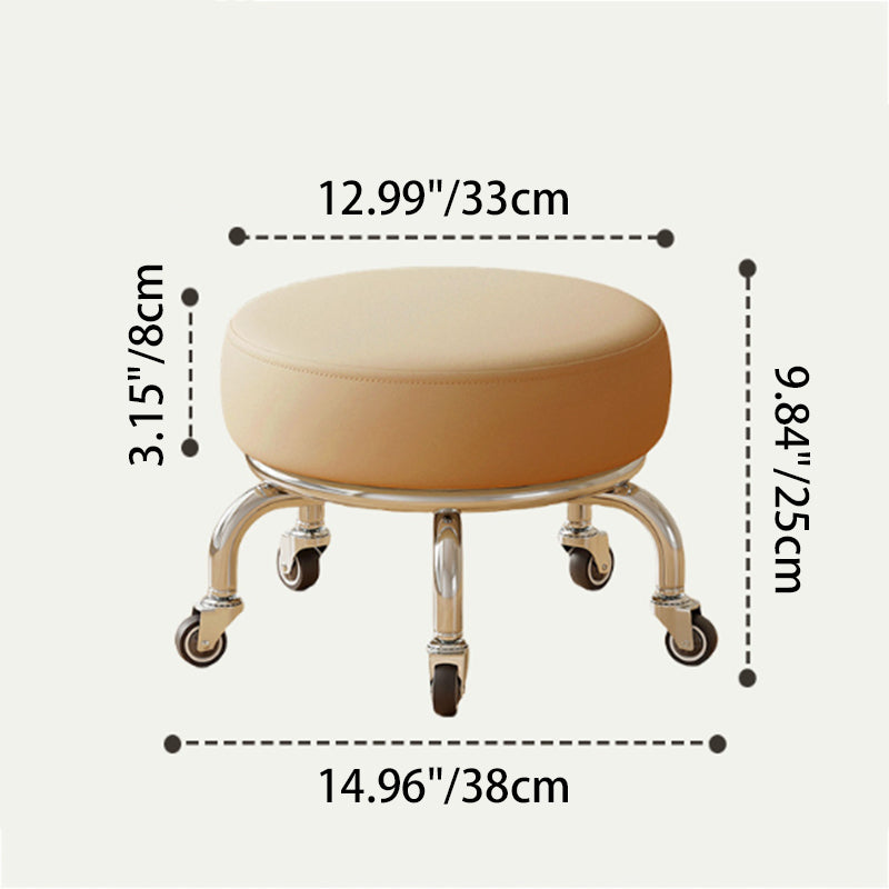 Modern Minimalist Movable Round Iron PU Leather Sponge Kids Silent Pulley Low Stool Backless Armless For Living Room