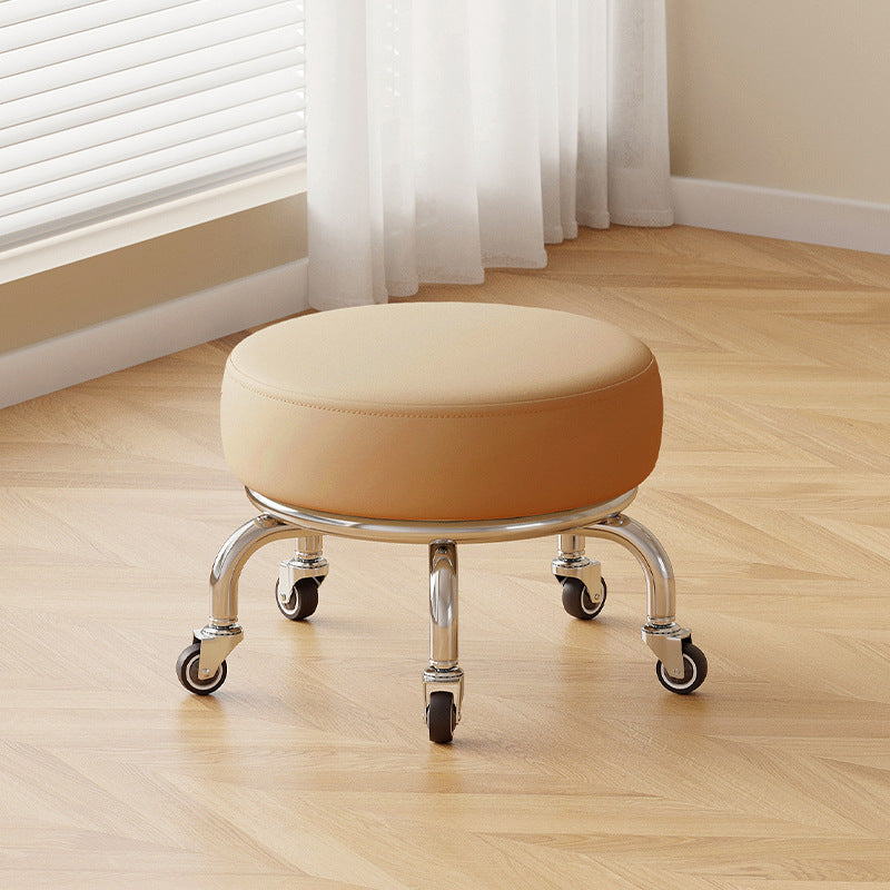 Modern Minimalist Movable Round Iron PU Leather Sponge Kids Silent Pulley Low Stool Backless Armless For Living Room