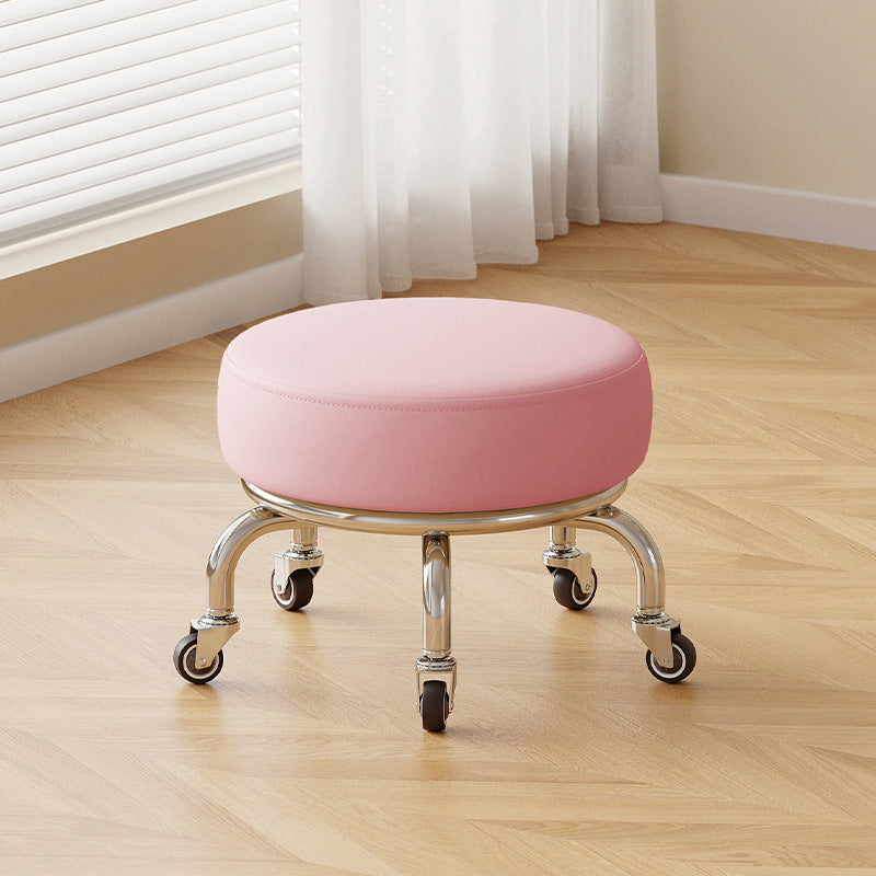 Modern Minimalist Movable Round Iron PU Leather Sponge Kids Silent Pulley Low Stool Backless Armless For Living Room