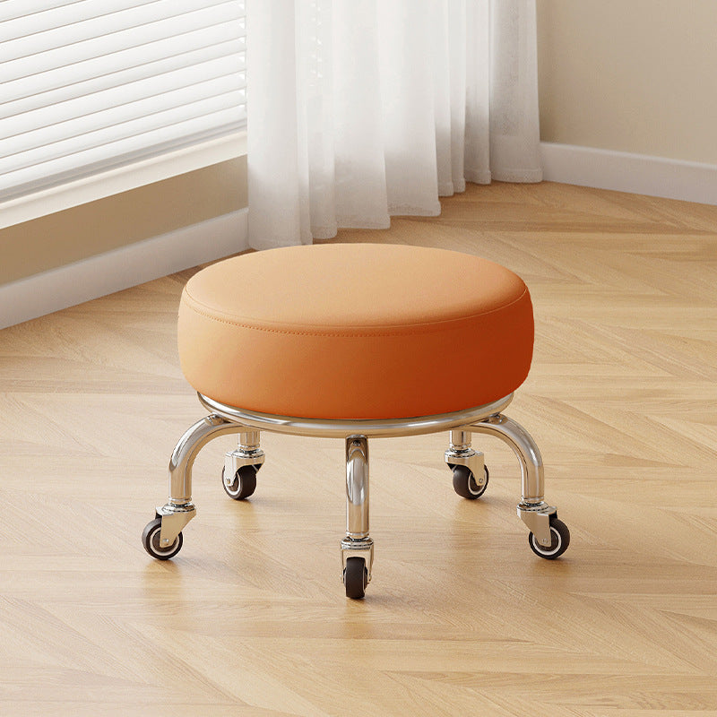 Modern Minimalist Movable Round Iron PU Leather Sponge Kids Silent Pulley Low Stool Backless Armless For Living Room