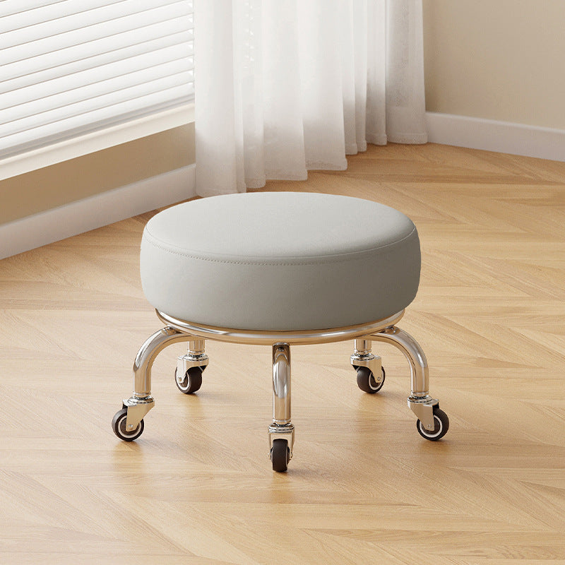 Modern Minimalist Movable Round Iron PU Leather Sponge Kids Silent Pulley Low Stool Backless Armless For Living Room
