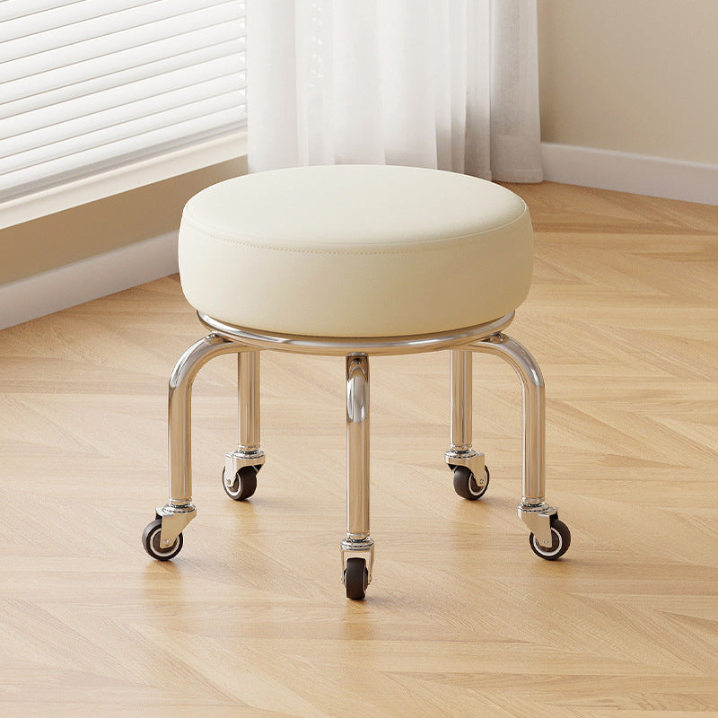 Modern Minimalist Movable Round Iron PU Leather Sponge Kids Silent Pulley Low Stool Backless Armless For Living Room