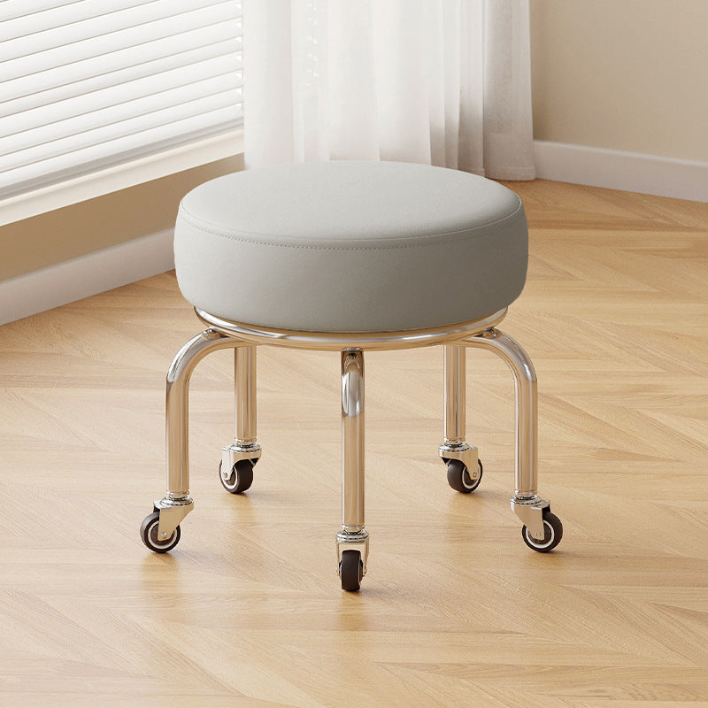 Modern Minimalist Movable Round Iron PU Leather Sponge Kids Silent Pulley Low Stool Backless Armless For Living Room