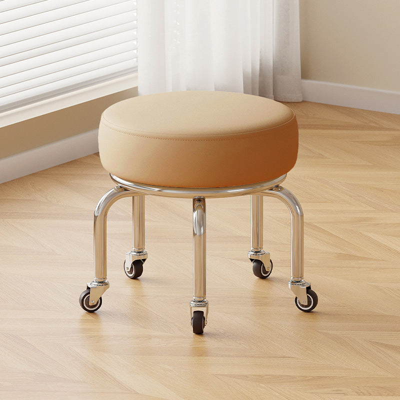 Modern Minimalist Movable Round Iron PU Leather Sponge Kids Silent Pulley Low Stool Backless Armless For Living Room