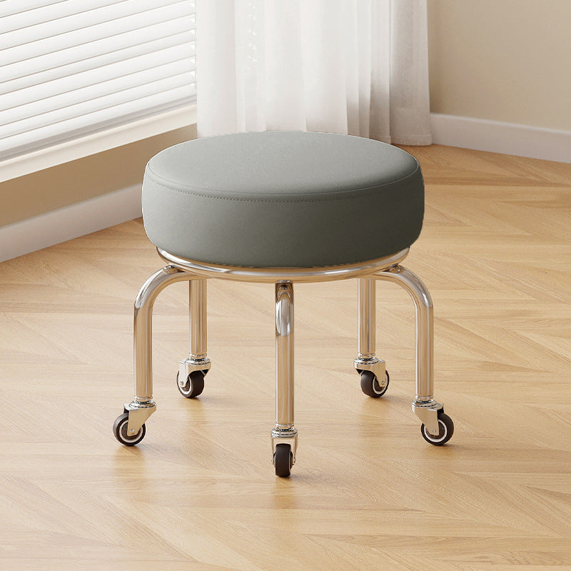 Modern Minimalist Movable Round Iron PU Leather Sponge Kids Silent Pulley Low Stool Backless Armless For Living Room