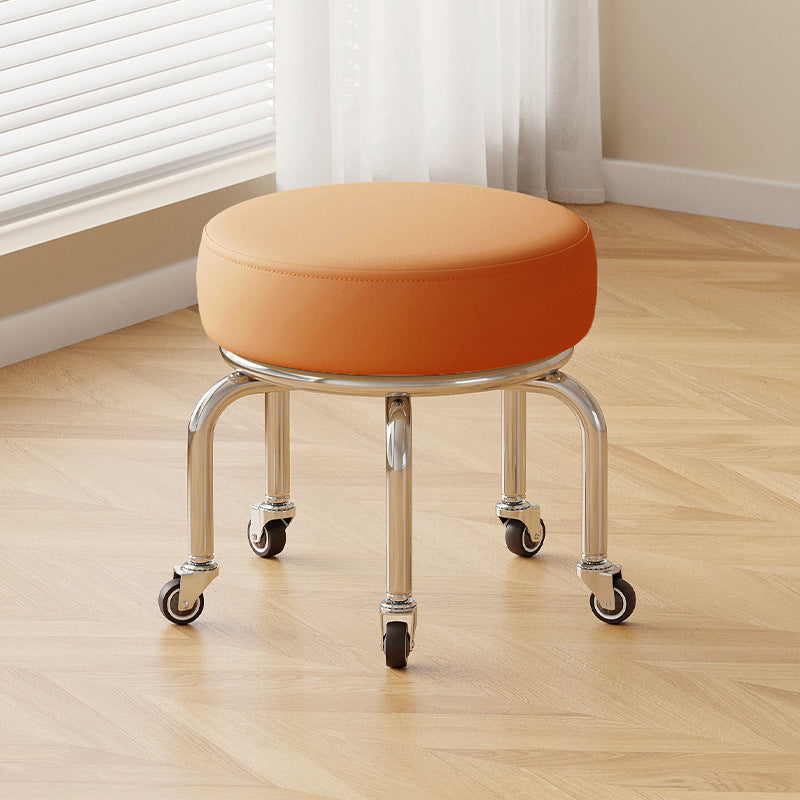 Modern Minimalist Movable Round Iron PU Leather Sponge Kids Silent Pulley Low Stool Backless Armless For Living Room