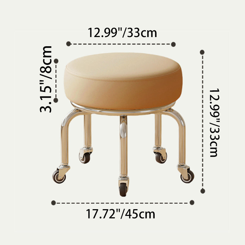 Modern Minimalist Movable Round Iron PU Leather Sponge Kids Silent Pulley Low Stool Backless Armless For Living Room