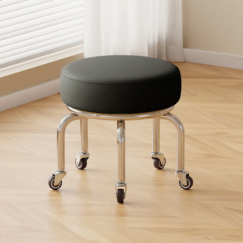 Modern Minimalist Movable Round Iron PU Leather Sponge Kids Silent Pulley Low Stool Backless Armless For Living Room