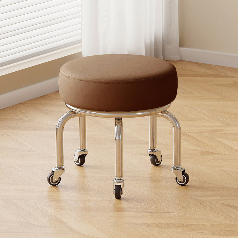 Modern Minimalist Movable Round Iron PU Leather Sponge Kids Silent Pulley Low Stool Backless Armless For Living Room
