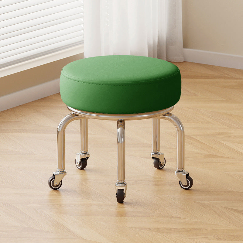 Modern Minimalist Movable Round Iron PU Leather Sponge Kids Silent Pulley Low Stool Backless Armless For Living Room