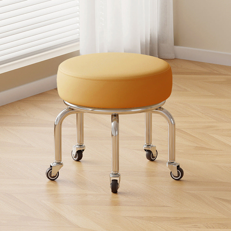 Modern Minimalist Movable Round Iron PU Leather Sponge Kids Silent Pulley Low Stool Backless Armless For Living Room