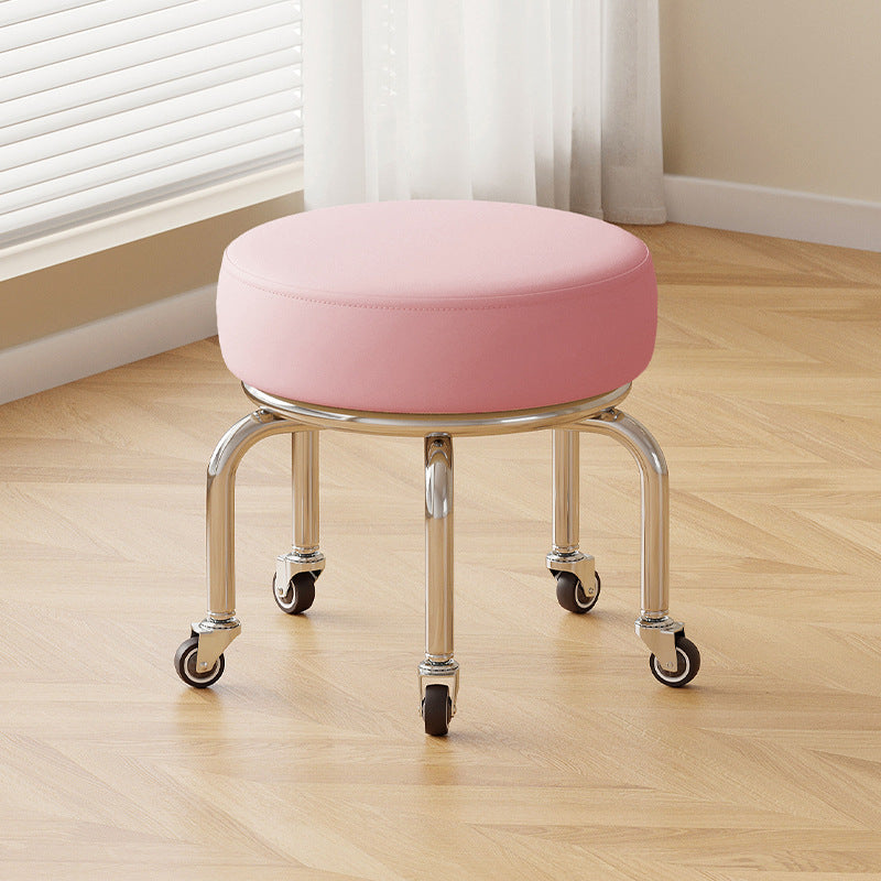 Modern Minimalist Movable Round Iron PU Leather Sponge Kids Silent Pulley Low Stool Backless Armless For Living Room