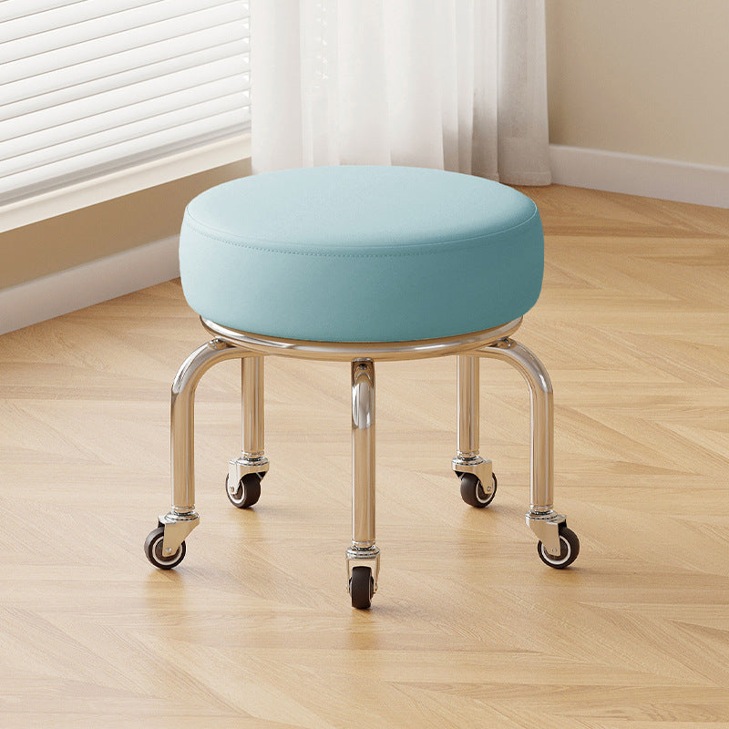 Modern Minimalist Movable Round Iron PU Leather Sponge Kids Silent Pulley Low Stool Backless Armless For Living Room
