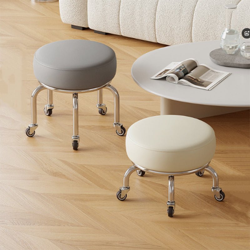 Modern Minimalist Movable Round Iron PU Leather Sponge Kids Silent Pulley Low Stool Backless Armless For Living Room