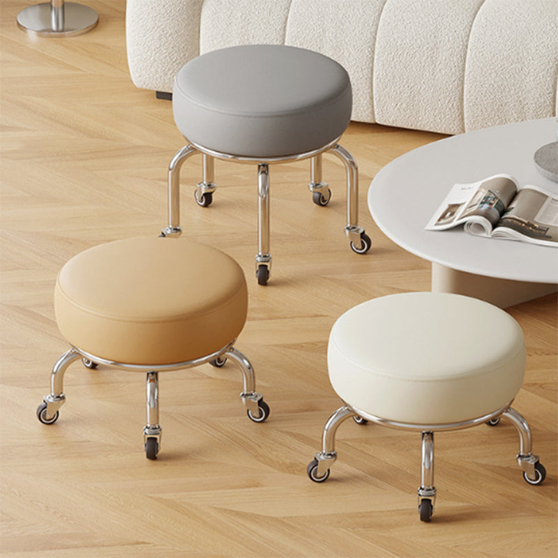 Modern Minimalist Movable Round Iron PU Leather Sponge Kids Silent Pulley Low Stool Backless Armless For Living Room