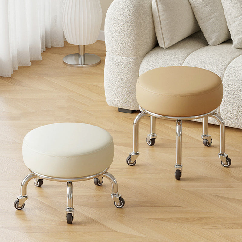 Modern Minimalist Movable Round Iron PU Leather Sponge Kids Silent Pulley Low Stool Backless Armless For Living Room