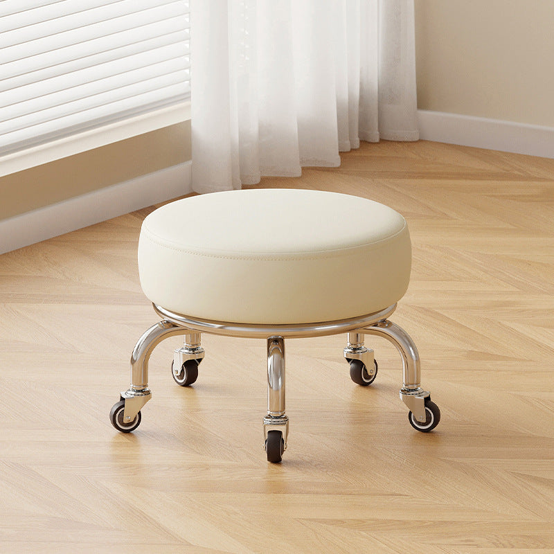 Modern Minimalist Movable Round Iron PU Leather Sponge Kids Silent Pulley Low Stool Backless Armless For Living Room