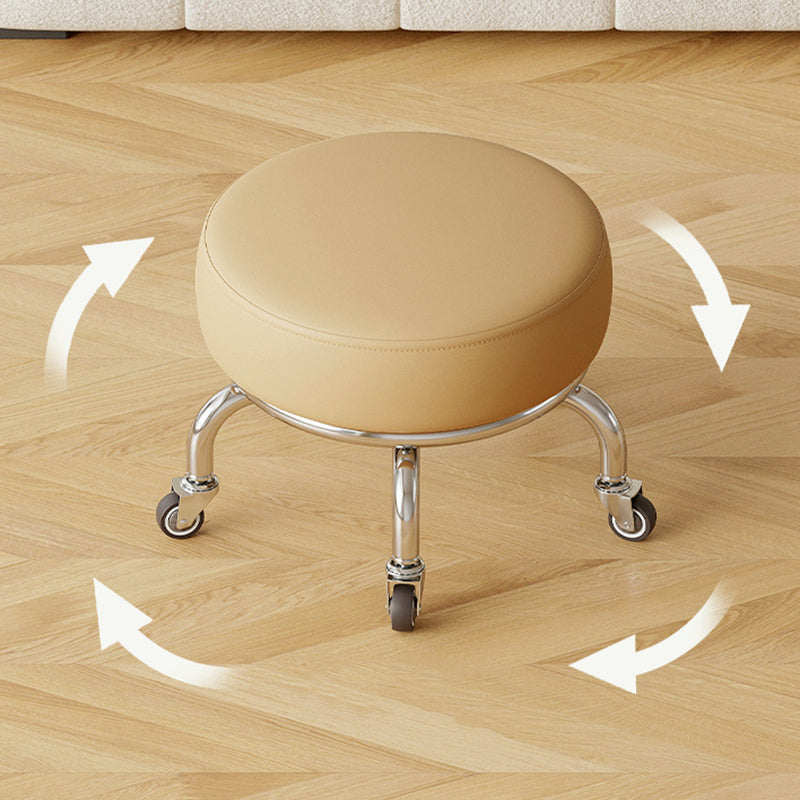 Modern Minimalist Movable Round Iron PU Leather Sponge Kids Silent Pulley Low Stool Backless Armless For Living Room