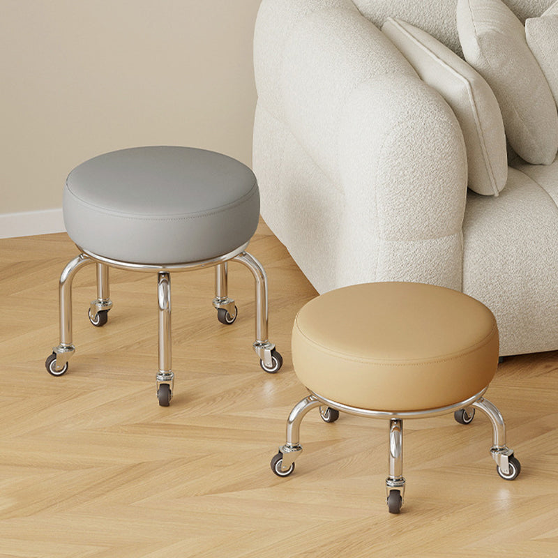 Modern Minimalist Movable Round Iron PU Leather Sponge Kids Silent Pulley Low Stool Backless Armless For Living Room