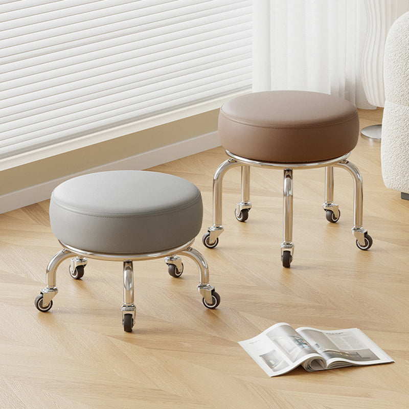 Modern Minimalist Movable Round Iron PU Leather Sponge Kids Silent Pulley Low Stool Backless Armless For Living Room