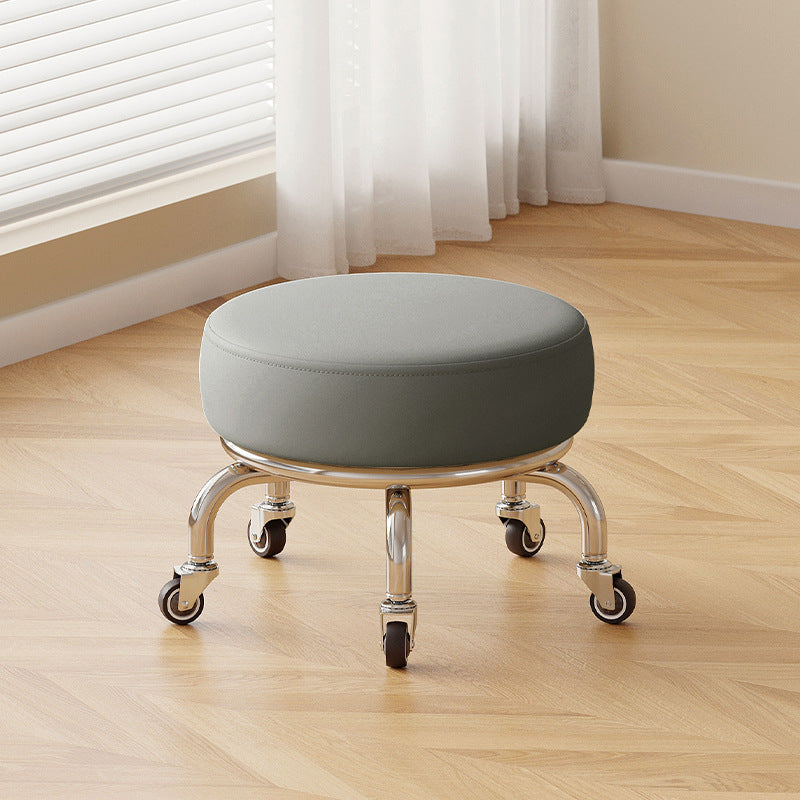 Modern Minimalist Movable Round Iron PU Leather Sponge Kids Silent Pulley Low Stool Backless Armless For Living Room