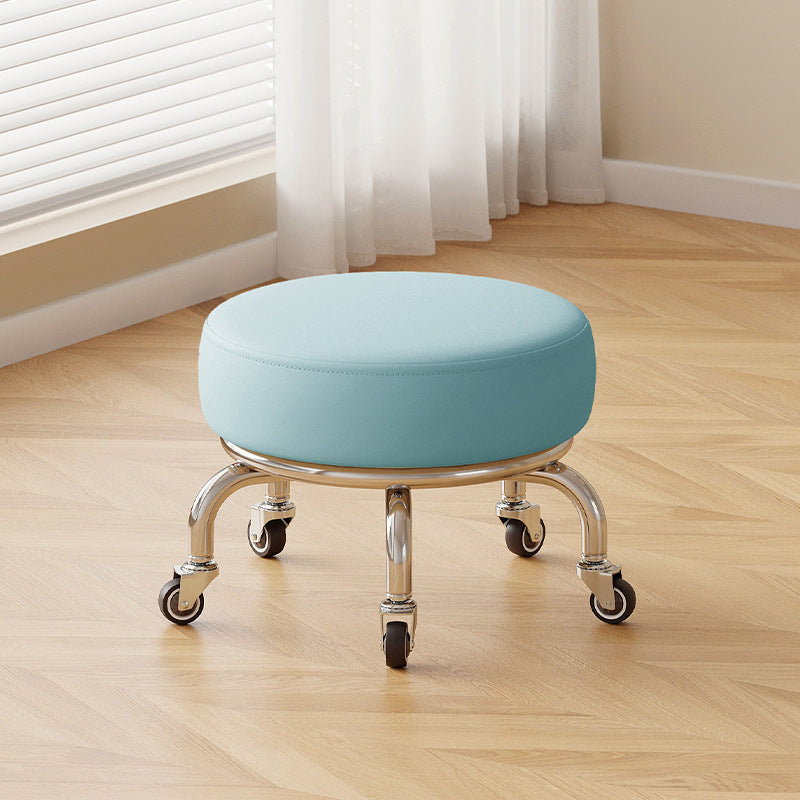 Modern Minimalist Movable Round Iron PU Leather Sponge Kids Silent Pulley Low Stool Backless Armless For Living Room