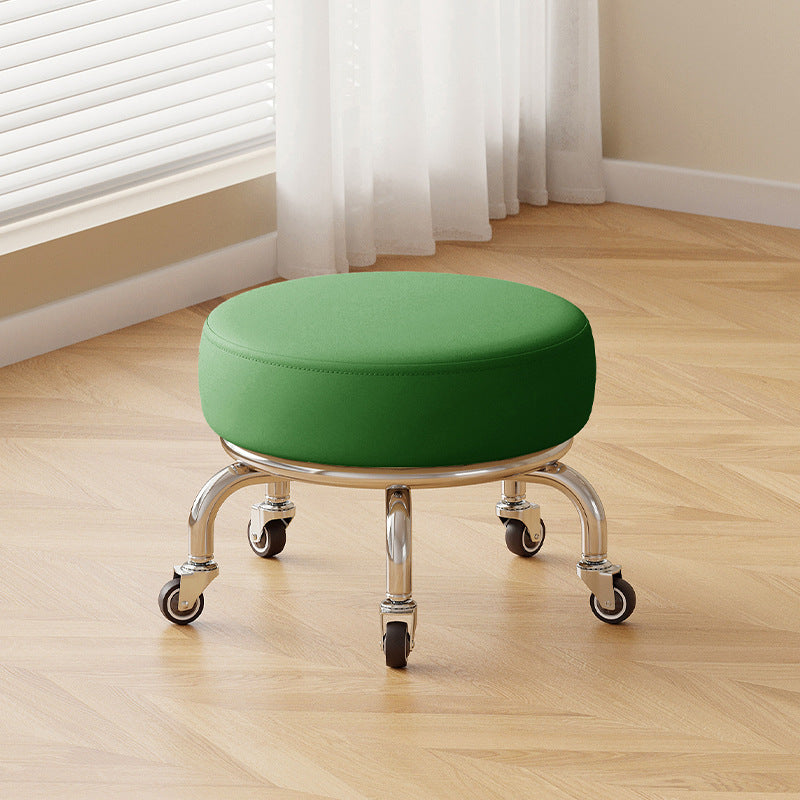 Modern Minimalist Movable Round Iron PU Leather Sponge Kids Silent Pulley Low Stool Backless Armless For Living Room