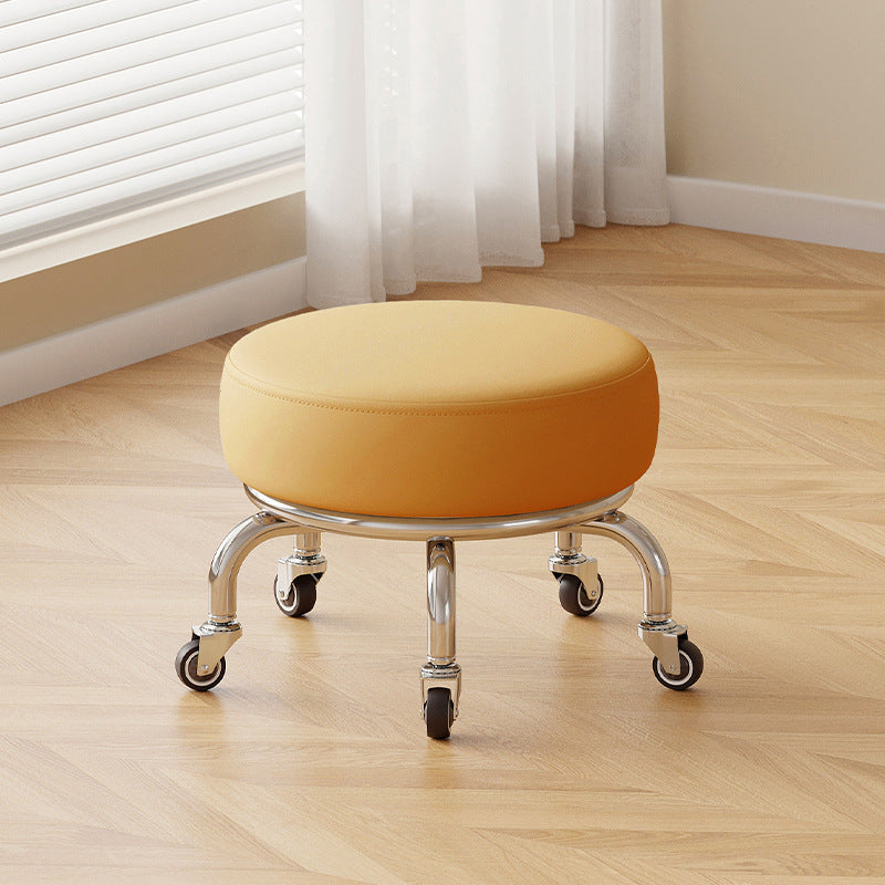 Modern Minimalist Movable Round Iron PU Leather Sponge Kids Silent Pulley Low Stool Backless Armless For Living Room