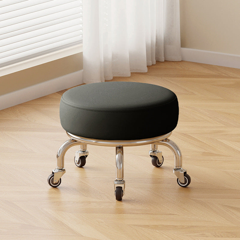 Modern Minimalist Movable Round Iron PU Leather Sponge Kids Silent Pulley Low Stool Backless Armless For Living Room