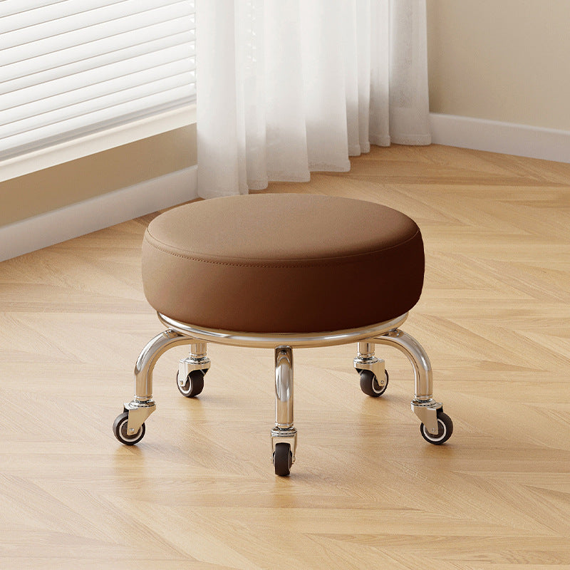 Modern Minimalist Movable Round Iron PU Leather Sponge Kids Silent Pulley Low Stool Backless Armless For Living Room