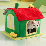 Modern Simplicity Velvet Foam Sponge House-Shaped Movable Cozy Enclosed Cat Bed For Living Room