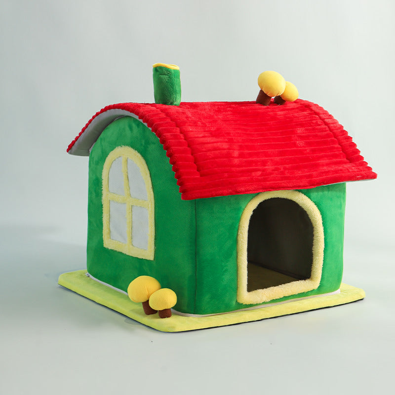 Modern Simplicity Velvet Foam Sponge House-Shaped Movable Cozy Enclosed Cat Bed For Living Room
