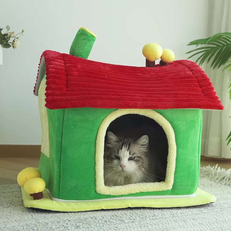 Modern Simplicity Velvet Foam Sponge House-Shaped Movable Cozy Enclosed Cat Bed For Living Room
