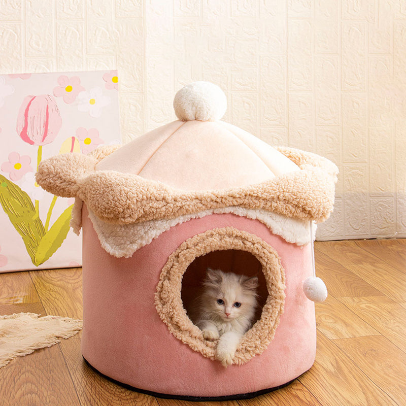 Modern Simplicity Crystal Velvet Brushed Fabric PP Cotton Decorative House-Shaped Cat Bed For Living Room