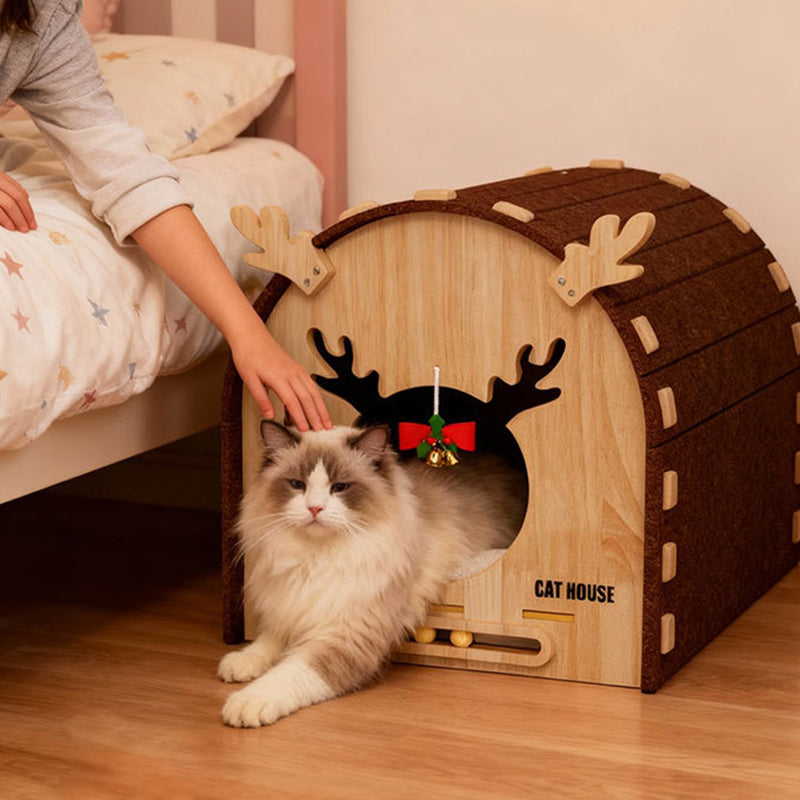 Modern Simplicity Felt MDF Jute Decorative Antler-Shaped Curved Cat Bed For Living Room
