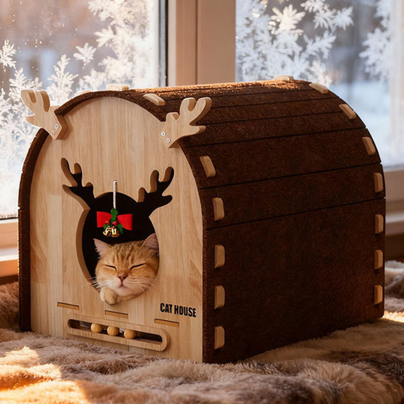 Modern Simplicity Felt MDF Jute Decorative Antler-Shaped Curved Cat Bed For Living Room