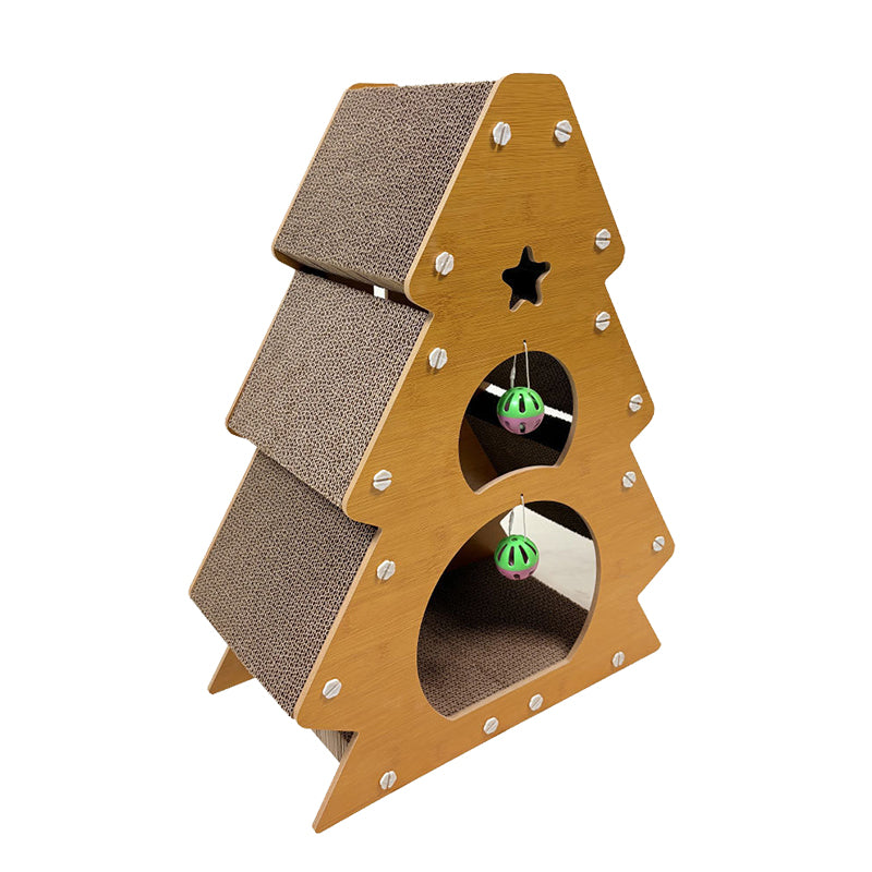 Modern Simplicity Decorative Corrugated Cardboard MDF Christmas Tree Shaped Cat Scratching Post For Living Room