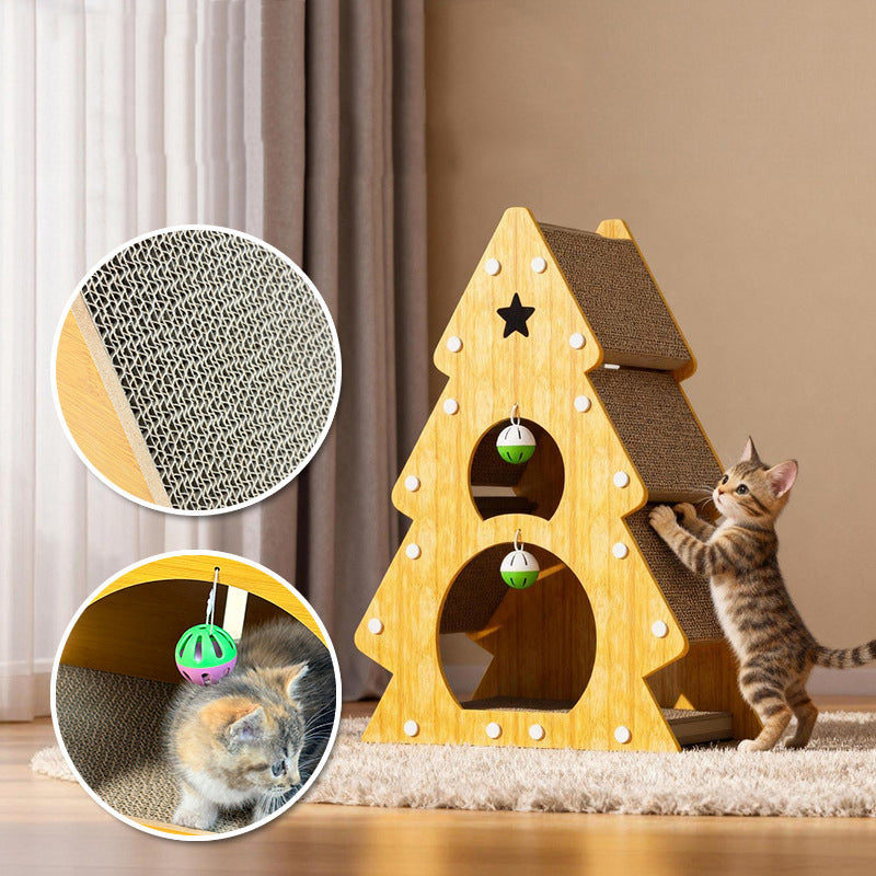 Modern Simplicity Decorative Corrugated Cardboard MDF Christmas Tree Shaped Cat Scratching Post For Living Room